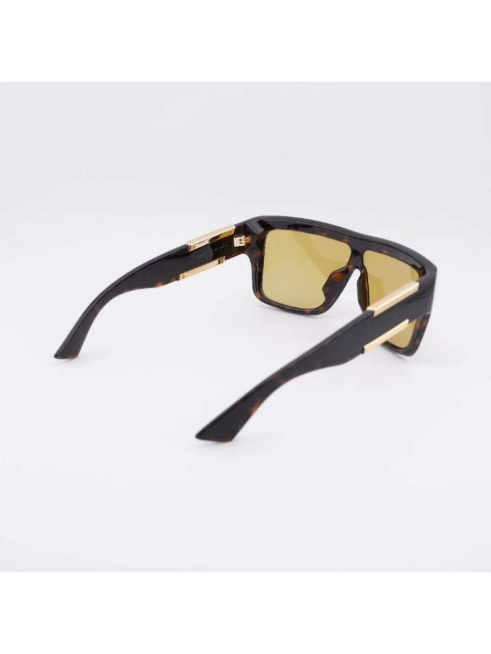 Bottega Veneta BV1451S 002 Sunglasses Dark Havana Shield Frame, Yellow Lenses